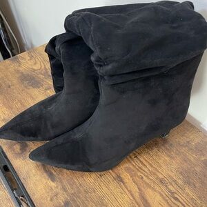 Time and Tru Black Pointed-Toe Slouchy Ankle Boots